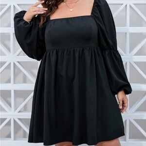 Black long sleeve square neck dress